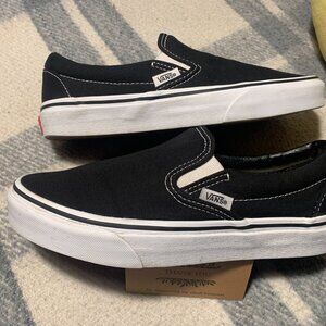 Women's Size 6.5 VANS Slip-On Shoes Classic Black on Black Lite Wear Very Clean